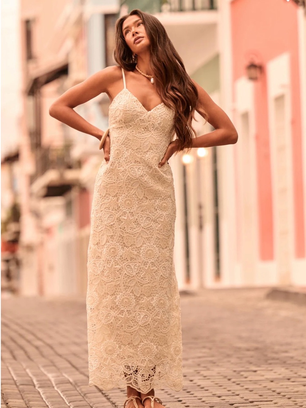 Altar'd State Cream Lace Maxi Slip Dress - Picture 1 of 7